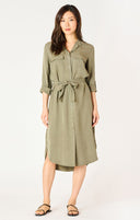 Dex Ladies Washed Olive Belted Utility Midi Dress