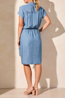 Tribal Ladies Scuba Blue Shirt Dress w/Side Wrap Detail