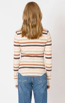 Dex Ladies Chestnut/Pink Stripe Ribbed Crewneck Tshirt