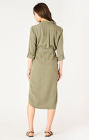 Dex Ladies Washed Olive Belted Utility Midi Dress