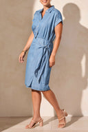 Tribal Ladies Scuba Blue Shirt Dress w/Side Wrap Detail