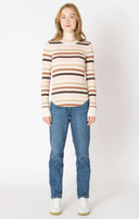 Dex Ladies Chestnut/Pink Stripe Ribbed Crewneck Tshirt