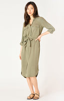 Dex Ladies Washed Olive Belted Utility Midi Dress