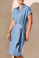 Tribal Ladies Scuba Blue Shirt Dress w/Side Wrap Detail
