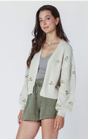 Dex Ladies Natural Emb LS Embroidered Cardigan