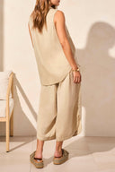 Tribal Ladies Dusty Sand Flowy Sleeveless Button Down Shirt