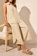 Tribal Ladies Dusty Sand Flowy Sleeveless Button Down Shirt