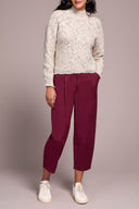 Tribal Ladies Cream Mock Neck Puff Sleeve High Low Sweater