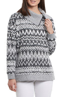 Tribal Ladies Black LS Split Neck Top w/Zipper