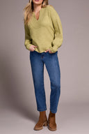 Tribal Ladies Leek LS Notch Neckline Sweater