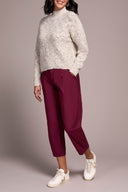 Tribal Ladies Cream Mock Neck Puff Sleeve High Low Sweater