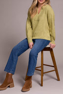 Tribal Ladies Leek LS Notch Neckline Sweater