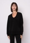 RD Style Ladies Black Vixie Soft Knit Rib Sweater LS  V-Neck Top w/Side Slits