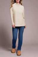 Tribal Ladies Eggshell Funnel Neck Tunic w/Side Slits