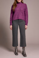 Tribal Ladies Dahlia Mauve Mock Neck Puff Sleeve High Low Sweater