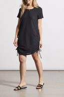 Tribal Ladies Black SS Crewneck Dress w/Ruching