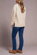 Tribal Ladies Eggshell Funnel Neck Tunic w/Side Slits