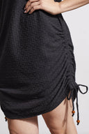 Tribal Ladies Black SS Crewneck Dress w/Ruching