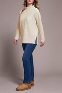 Tribal Ladies Eggshell Funnel Neck Tunic w/Side Slits