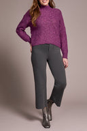Tribal Ladies Dahlia Mauve Mock Neck Puff Sleeve High Low Sweater