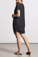 Tribal Ladies Black SS Crewneck Dress w/Ruching