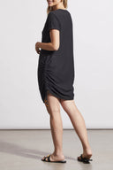 Tribal Ladies Black SS Crewneck Dress w/Ruching