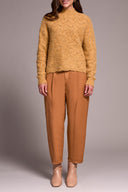 Tribal Ladies Tumeric Mock Neck Puff Sleeve High Low Sweater