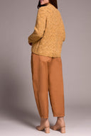 Tribal Ladies Tumeric Mock Neck Puff Sleeve High Low Sweater