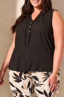 Tribal Ladies Black Size Inclusive Sleeveless Blouse w/Buttons