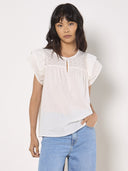 Apricot Ladies White Broderie Yoke Cotton Mix Top