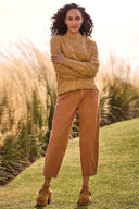 Tribal Ladies Tumeric Mock Neck Puff Sleeve High Low Sweater