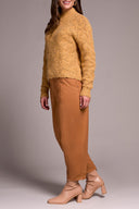 Tribal Ladies Tumeric Mock Neck Puff Sleeve High Low Sweater