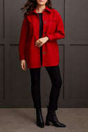 Tribal Ladies Scarlet LS Button Front Coat w/ Blanket Stitch