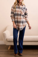Tribal Ladies Nordic Stone Plaid Shirt w/Fringe Hem