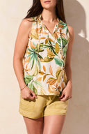 Tribal Ladies Aloe Leaf Sleeveless Blouse w/Frill