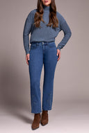 Tribal Ladies Soft Navy Audrey Flare Jeans w/3D Flower