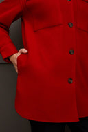 Tribal Ladies Scarlet LS Button Front Coat w/ Blanket Stitch