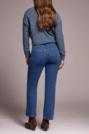 Tribal Ladies Soft Navy Audrey Flare Jeans w/3D Flower