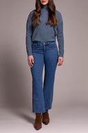 Tribal Ladies Soft Navy Audrey Flare Jeans w/3D Flower