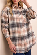 Tribal Ladies Nordic Stone Plaid Shirt w/Fringe Hem