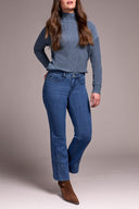 Tribal Ladies Soft Navy Audrey Flare Jeans w/3D Flower