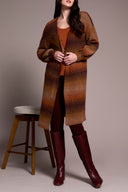 Tribal Ladies Dark Toffee Long Sweater Cardigan w/Puff Sleeve