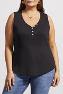 Tribal Ladies Black Henley Tank w/Buttons
