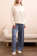 Tribal Ladies Frost Grey LS Funnel Neck Top