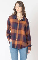Dex Ladies Plum Plaid Textured Plaid Shirt
