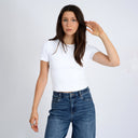 RD Style Ladies White Roxi Rib SS Round Neck Tshirt