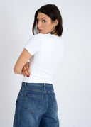 RD Style Ladies White Roxi Rib SS Round Neck Tshirt