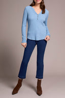 Tribal Ladies Denim Henley Top w/Buttons