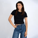 RD Style Ladies Black Roxi Rib SS Round Neck Tshirt