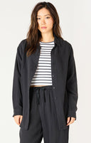 Dex Ladies Black LS Textured Button Up Blouse